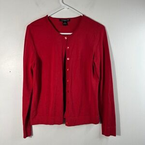 August Silk‎ Button Cardigan Silk Blend PM Red Viscose Silk Nylon